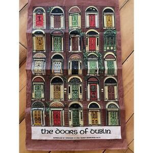 Vintage The Doors of Dublin Linen Tea Towel. Made in Ireland. Fingal. 29.5x18.5